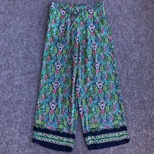Talbots wide leg pull on pants branching floral size L